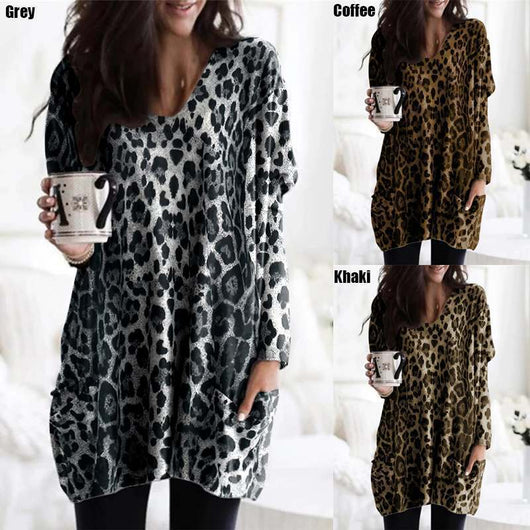 Blusa Casual Estampado Leopardo de Manga Larga para Mujer
