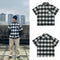 Camisa Cardigan Cuadros Clásico con Bolsillos y Manga Corta