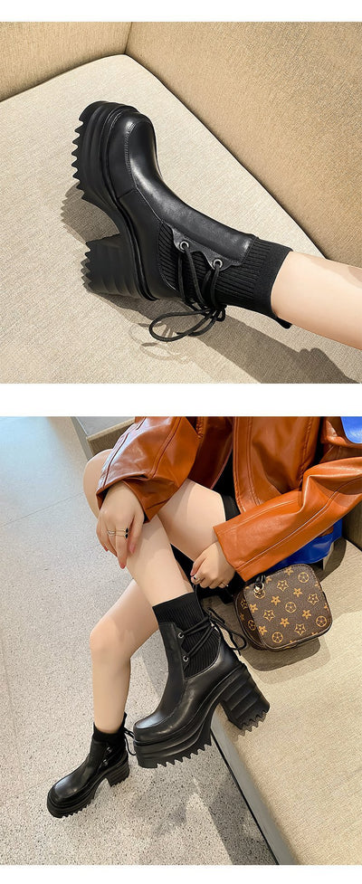 Botas Martin Estilo Británico con Suela Gruesa y Tejido para Mujer - Image 17