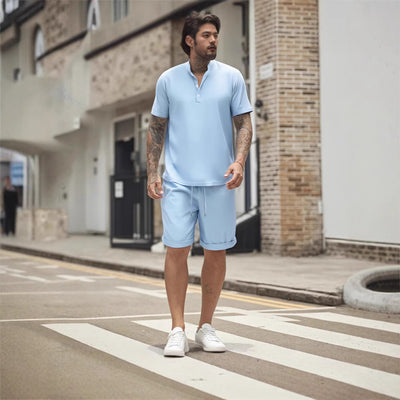 Camiseta Henley Manga Corta Suelta para Hombre - Estilo Casual