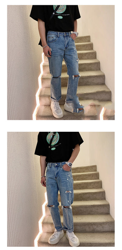 Pantalones Vaqueros Rotos Hombre Estilo Retro Japonés Cintura Suelta Pierna Recta - Image 7