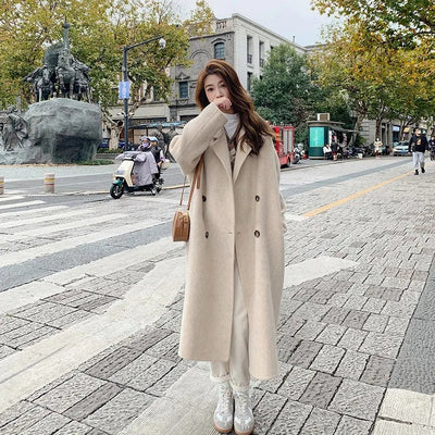 Abrigo de Lana Hepburn Coreano Suelto Midi para Otoño e Invierno - Image 9