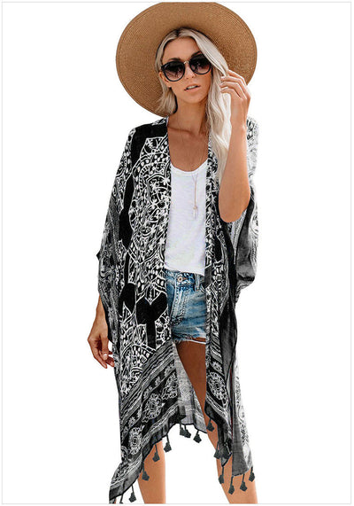 Cardigan Playero Estampado con Flecos - Blusa Suelta y Cómoda para Mujer - Image 13