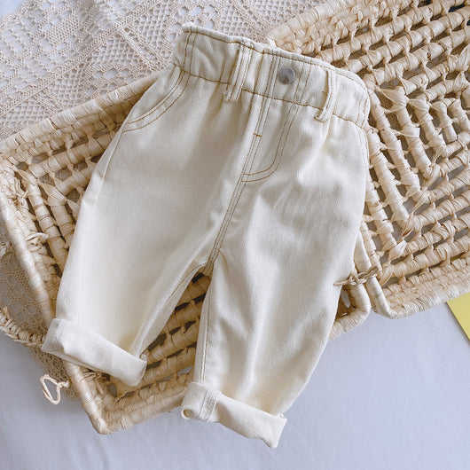 Jeans Casuales de Cintura Alta para Niña en Colores Sólidos - Image 3
