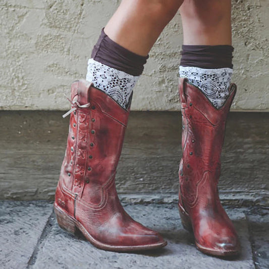 Botas Estilo Europeo Tacón Grueso Talla Grande Caña Media