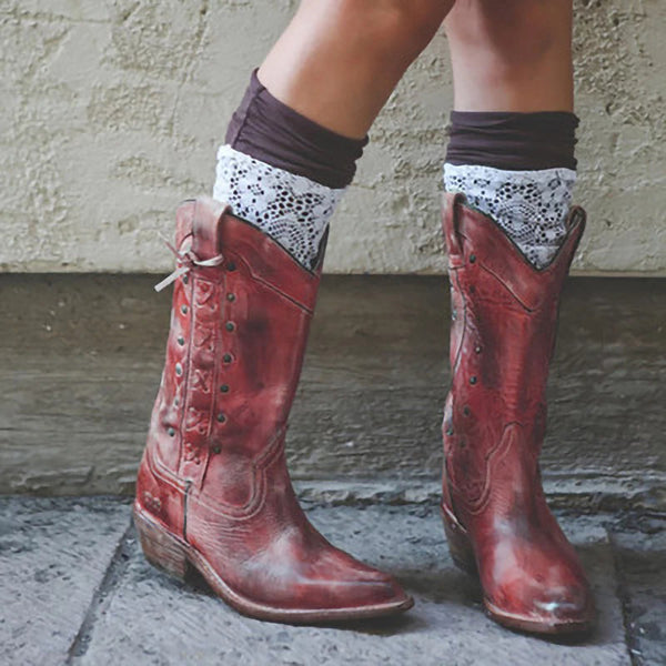 Botas Estilo Europeo Tacón Grueso Talla Grande Caña Media