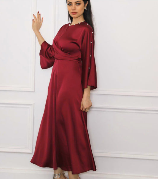 Vestido de Seda Satinada con Mangas Loto Inspiración Oriente Medio