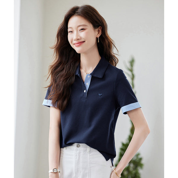 Blusa Estilo Americano Hombros Descubiertos Falsa Dos Piezas Manga Corta - Image 6