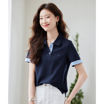 Blusa Estilo Americano Hombros Descubiertos Falsa Dos Piezas Manga Corta - Image 6