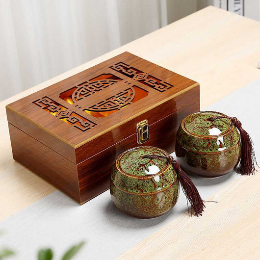 Recipiente de Té en Cerámica Artesanal con Caja de Madera - Image 3