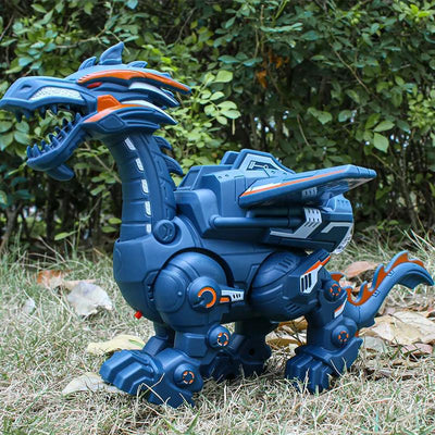 Gray and blue electric mechanical dinosaur toy with clear wings, designed for walking, water spray, and lights. - Image 6