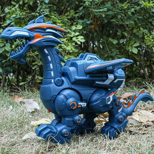 Gray and blue electric mechanical dinosaur toy with clear wings, designed for walking, water spray, and lights. - Image 6