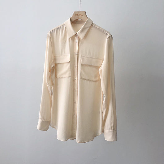 Blusa de Seda con Cuello Cuadrado y Bolsillos - Image 5