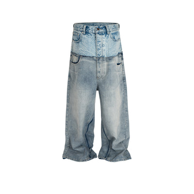 Pantalones Vaqueros Unisex Patchwork Doble Cintura con Detalles Desgarrados - Image 4