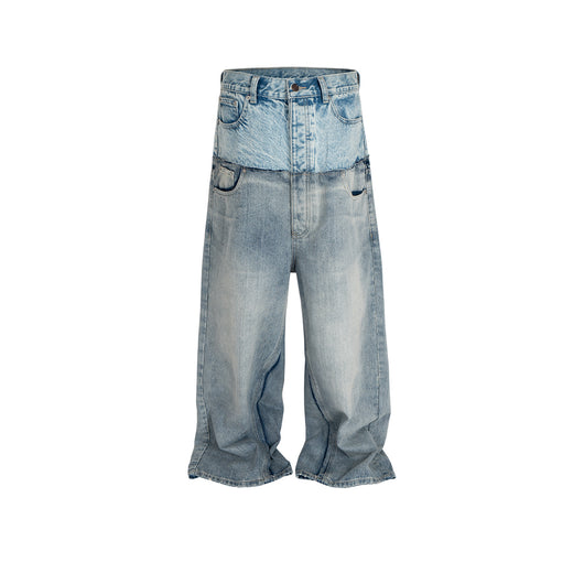 Pantalones Vaqueros Unisex Patchwork Doble Cintura con Detalles Desgarrados - Image 4