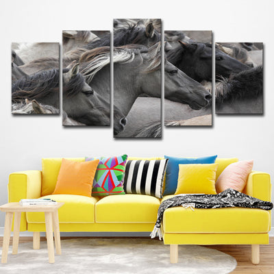 Cuadro Decorativo Grupo de Caballos Gris y Negro - Set de 5 Piezas para Sala y Dormitorio - Image 3
