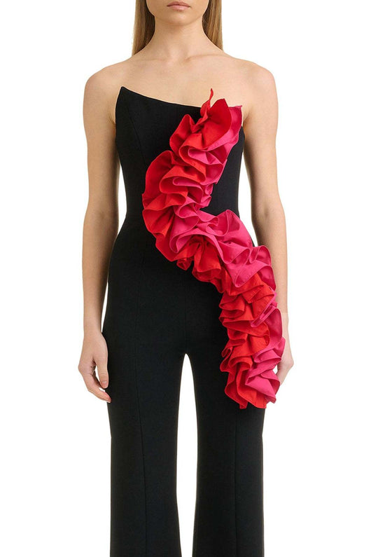 Jumpsuit Elegante Rojo con Aplicaciones y Escote Tubo - Image 14
