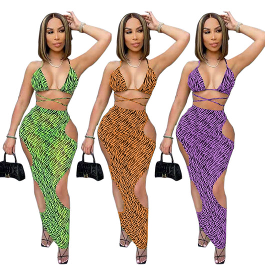 Traje de Baño Bikini con Falda Estampada y Detalles Recortados - Image 11