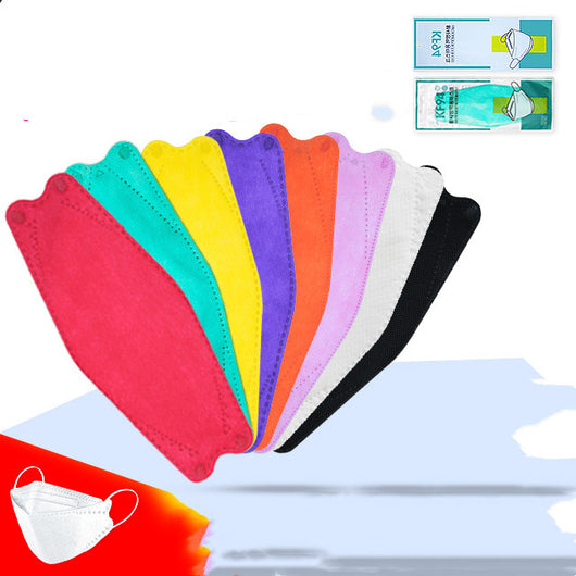 20 different colored 3D four-layer folding disposable masks arranged in a fan shape, each numbered with a corresponding color name. - Image 3