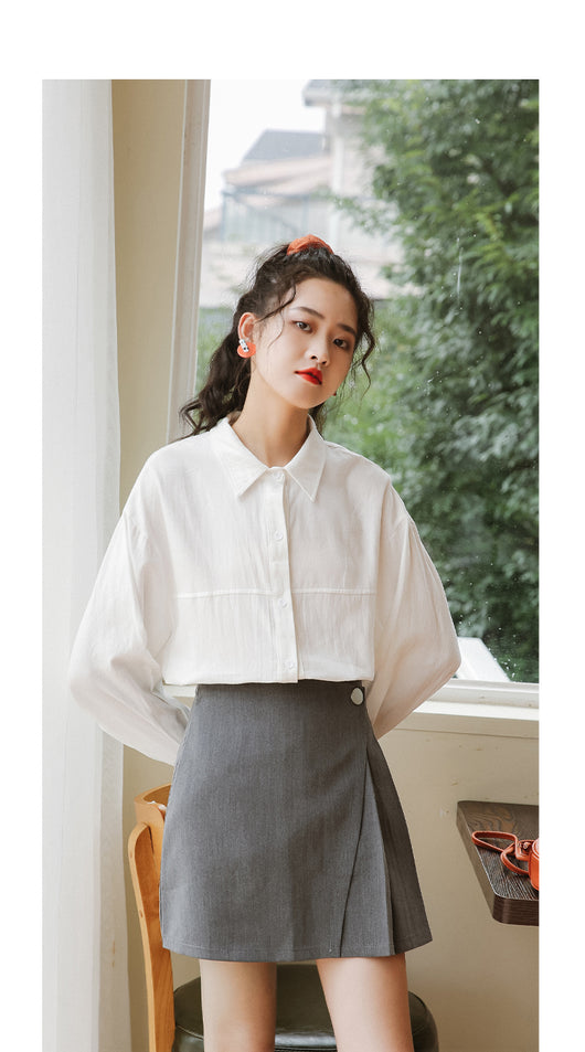 Camisa Azul Manga Larga Estilo Relajado para Mujer - Image 11