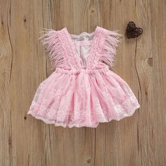 Falda Romper Infantil con Encaje de Plumas - Diseño Elegante para Niñas