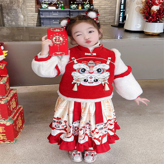 Traje Tang Tradicional Chino para Niñas con Forro Polar Grueso