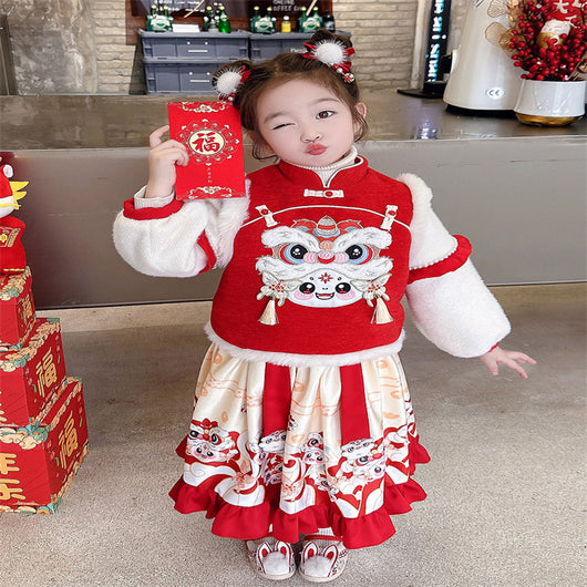 Traje Tang Tradicional Chino para Niñas con Forro Polar Grueso