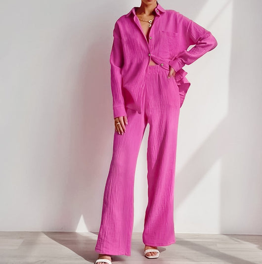 Conjunto Casual de Camisa Manga Larga Elástica y Pantalón Ancho - Image 14
