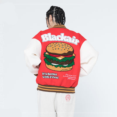 Chaqueta Beisbolera Holgada para Hombre con Bordado Flocking Hamburguesa - Image 6