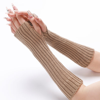 Guantes Largos Rayados de Lana para Otoño e Invierno - Mangas Calentadoras sin Dedos - Image 54