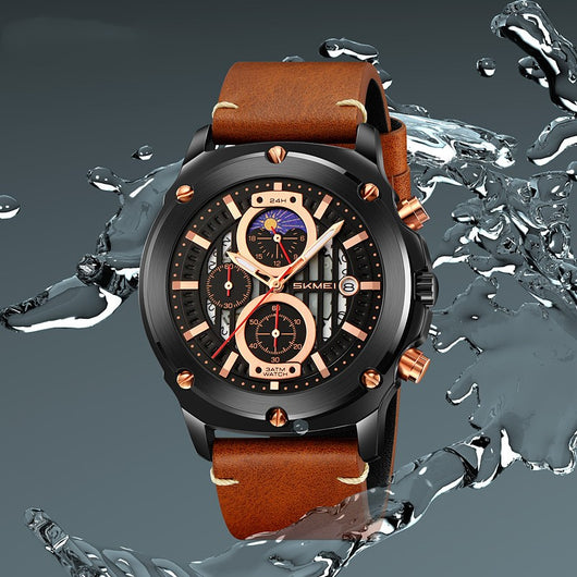 Reloj de Hombre Cuero con Tres Esferas y Seis Agujas - Cuarzo Premium - Image 5