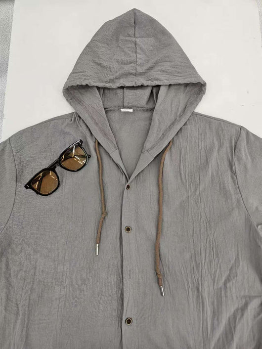 Camisa Suelta con Capucha y Manga Corta para Hombre - Image 14