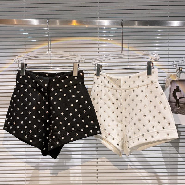 Shorts Femeninos con Cristales de Diamante y Grano Grande