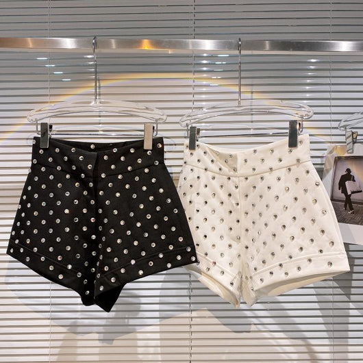 Shorts Femeninos con Cristales de Diamante y Grano Grande