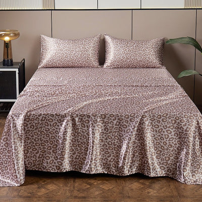 Juego de Sábanas Satinadas de Seda Artificial con Estampado Leopardo Plateado - 4 Piezas - Image 8