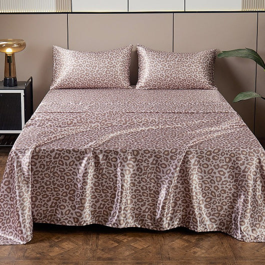 Juego de Sábanas Satinadas de Seda Artificial con Estampado Leopardo Plateado - 4 Piezas - Image 8