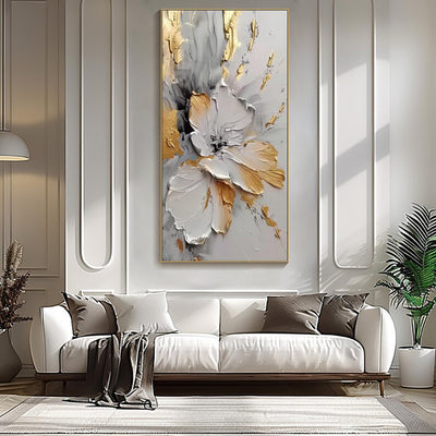 Cuadro Abstracto Moderno Flores Dorado y Blanco - Lienzo Óleo Artesanal sin Marco - Image 8