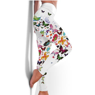 Leggings Yoga Cintura Alta con Estampado Floral Mariposa - Pantalones Slim Ajustados - Image 9