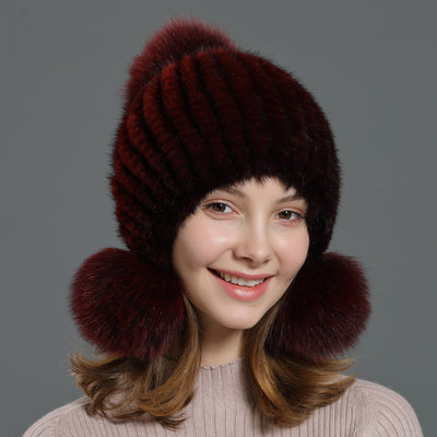 Gorro Coreano con Pompón de Piel de Zorro para Mujer - Image 3
