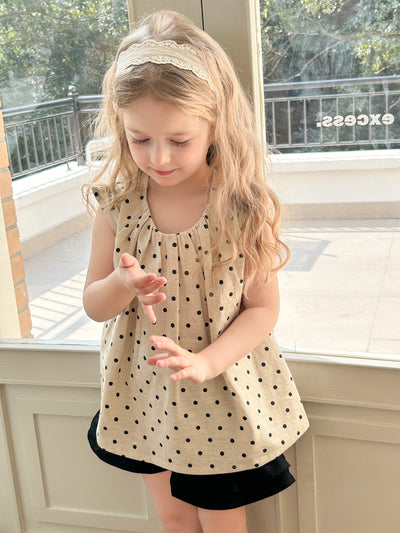 Blusa Niña Lunares Cuello Redondo Suelta Plisada Sin Mangas Verano - Image 13
