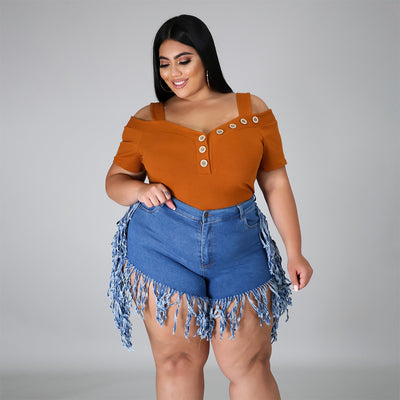 Shorts Denim Rotos con Flecos Talla Grande para Mujer - Pantalones Rectos Casual - Image 11