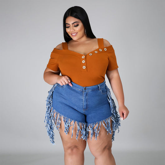 Shorts Denim Rotos con Flecos Talla Grande para Mujer - Pantalones Rectos Casual - Image 11