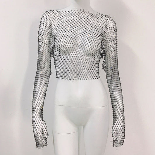 Blusa Transparente de Malla con Cuello Redondo y Manga Larga - Image 4