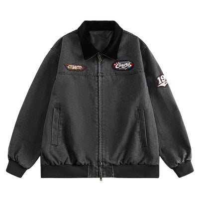 Chaqueta de Mezclilla Universitaria con Bordado en Solapa para Parejas - Image 2