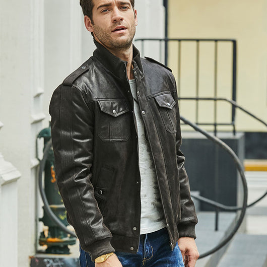 Chaqueta de Piel de Cerdo y Algodón con Cuello de Pie y Múltiples Bolsillos - Image 6