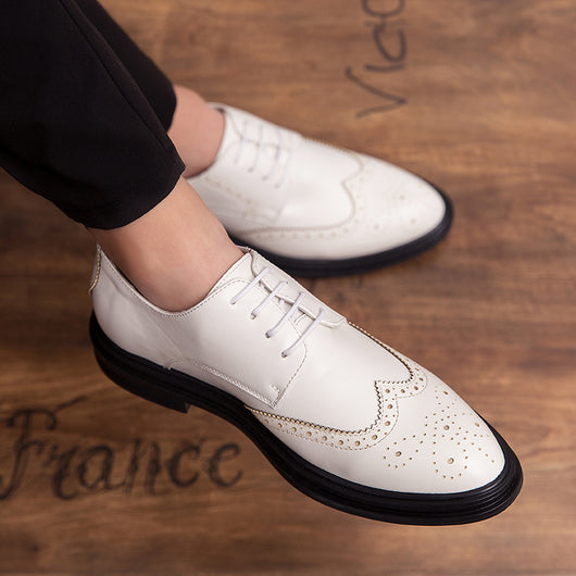 Zapatos de Cuero Blanco Estilo Británico para Hombre - Calzado Ejecutivo Premium