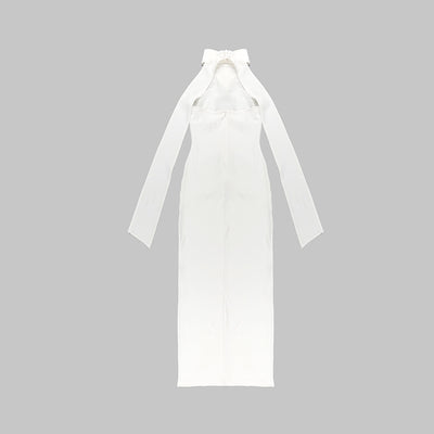 Vestido Largo Blanco con Halter Floral de Diseño Elegante - Image 14