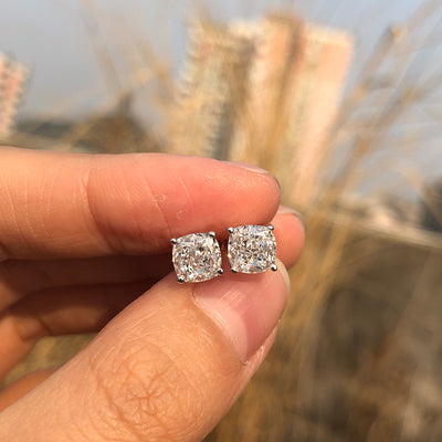 Aretes de Plata Esterlina 925 con Diamante de Alto Carbono Corte Cojín