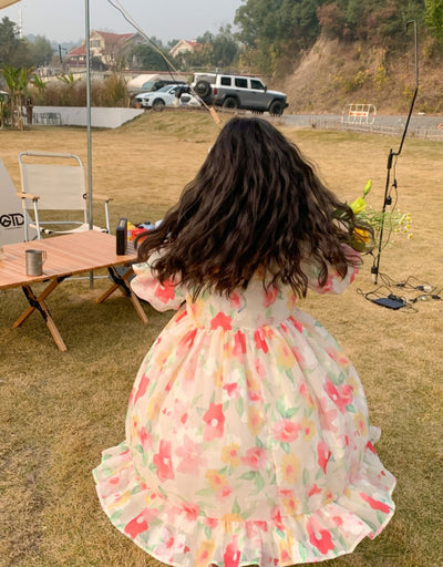 Vestido Infantil de Gasa Floral Manga Larga para Fiestas - Image 9