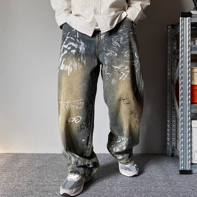 Pantalones Holgados de Corte Recto con Diseño de Patchwork para Hombre